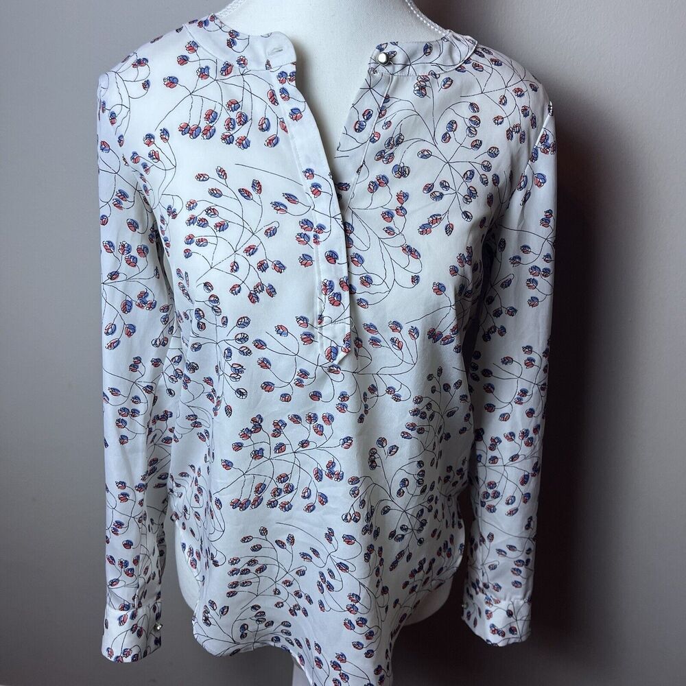 Ann Taylor Loft Blouse Small Tunic Popover Beatle Bee Print Roll-Tab Sleeves